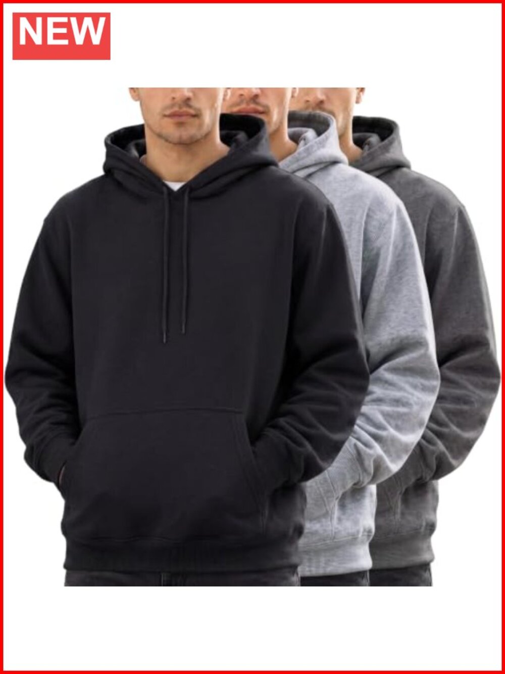 Fleece Pullover Hoodie Sweatshirt 3 Pack Kangaroo Pocket Active